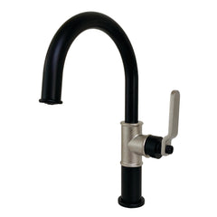 Bathroom Faucet, Whitaker, One-Handle 1-Hole in Matte Black/Polished Nickel