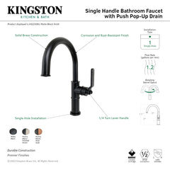 Bathroom Faucet, Whitaker, One-Handle 1-Hole in Matte Black/Polished Nickel