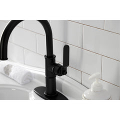 Bathroom Faucet, Whitaker, One-Handle 1-Hole with Push Pop-Up Drain in Matte Black