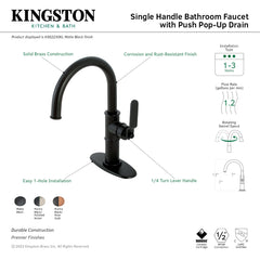 Bathroom Faucet, Whitaker, One-Handle 1-Hole with Push Pop-Up Drain in Matte Black
