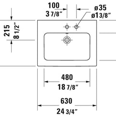 Bathroom Sink, Me By Starck, Rectangular, Ceramic, 35.63 in. W, White