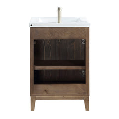 Bathroom Vanity, 24 in Solid Wood Base in Antique Brown with White Ceramic Top