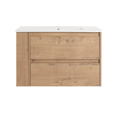 Bathroom Vanity, 30 in Wall-Mounted Single Sink in Imitative Oak with White Resin Top