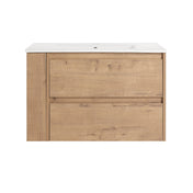 Bathroom Vanity, 30 in Wall-Mounted Single Sink in Imitative Oak with White Resin Top