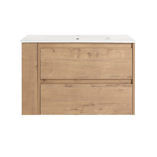 Bathroom Vanity, 30 in Wall-Mounted Single Sink in Imitative Oak with White Resin Top