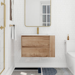 Bathroom Vanity, 30 in Wall-Mounted Single Sink in Imitative Oak with White Resin Top