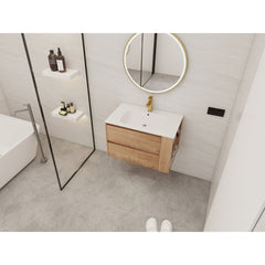 Bathroom Vanity, 30 in Wall-Mounted Single Sink in Imitative Oak with White Resin Top