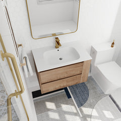 Bathroom Vanity, 30 in Wall-Mounted Single Sink in Imitative Oak with White Resin Top