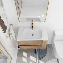 Bathroom Vanity, 30 in Wall-Mounted Single Sink in Imitative Oak with White Resin Top