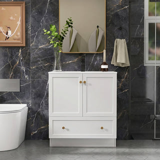 Bathroom Vanity, 30-Inch, White Wood Base with Integrated Resin Sink