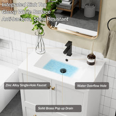 Bathroom Vanity, 30-Inch, White Wood Base with Integrated Resin Sink