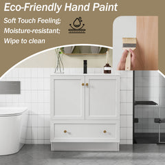 Bathroom Vanity, 30-Inch, White Wood Base with Integrated Resin Sink