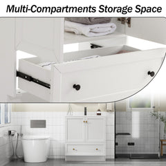 Bathroom Vanity, 30-Inch, White Wood Base with Integrated Resin Sink