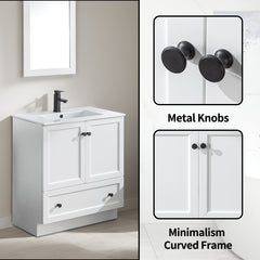Bathroom Vanity, 30-Inch, White Wood Base with Integrated Resin Sink