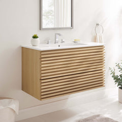Bathroom Vanity, 36 in, Wall-Mounted with Ceramic Sink and Two Drawers