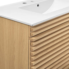 Bathroom Vanity, 36 in, Wall-Mounted with Ceramic Sink and Two Drawers