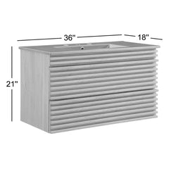 Bathroom Vanity, 36 in, Wall-Mounted with Ceramic Sink and Two Drawers