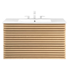 Bathroom Vanity, 36 in, Wall-Mounted with Ceramic Sink and Two Drawers