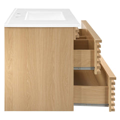 Bathroom Vanity, 36 in, Wall-Mounted with Ceramic Sink and Two Drawers