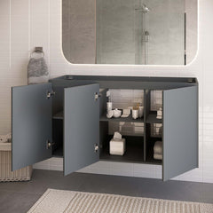 Bathroom Vanity, 48 Inch Wall-Mount in Gray with Black Top