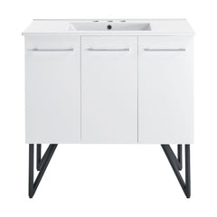 Bathroom Vanity, Annecy, 36 Inch with Ceramic Sink Top in White