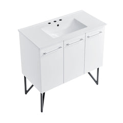 Bathroom Vanity, Annecy, 36 Inch with Ceramic Sink Top in White