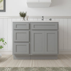 Bathroom Vanity Base, Freestanding, Single Sink, 39 In., Oak and Plywood, Gray