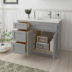 Bathroom Vanity Base, Freestanding, Single Sink, 39 In., Oak and Plywood, Gray