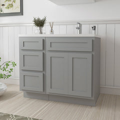 Bathroom Vanity Base, Freestanding, Single Sink, 39 In., Oak and Plywood, Gray