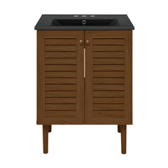 Bathroom Vanity, Bron, 24 Inch Freestanding, Single Sink, Brown Oak and Black