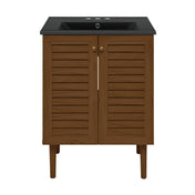 Single Bathroom Vanity, Bron, 24" Freestanding, 4" Centerset, Brown Oak