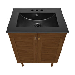 Bathroom Vanity, Bron, 24 Inch Freestanding, Single Sink, Brown Oak and Black