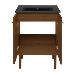 Bathroom Vanity, Bron, 24 Inch Freestanding, Single Sink, Brown Oak and Black