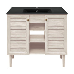 Bathroom Vanity, Bron, 36 Inch Freestanding with Black Sink Top in White Oak