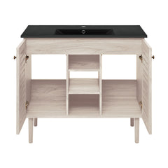 Bathroom Vanity, Bron, 36 Inch Freestanding with Black Sink Top in White Oak
