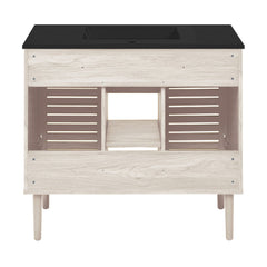 Bathroom Vanity, Bron, 36 Inch Freestanding with Black Sink Top in White Oak