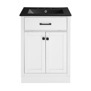 Bathroom Vanity, Burdon, 24 Inch with Black Sink Top in White