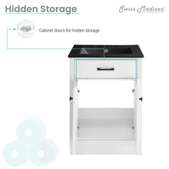 Bathroom Vanity, Burdon, 24 Inch with Black Sink Top in White