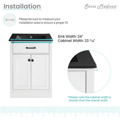 Bathroom Vanity, Burdon, 24 Inch with Black Sink Top in White