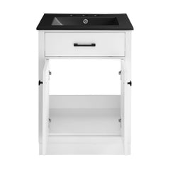 Bathroom Vanity, Burdon, 24 Inch with Black Sink Top in White
