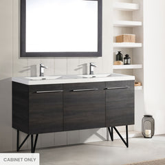 Bathroom Vanity Cabinet, Annecy, 60 in, 2 Doors 1 Drawer in Black Walnut