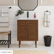 Bathroom Vanity Cabinet, Bron, 24 Inch Freestanding without Top in Brown Oak