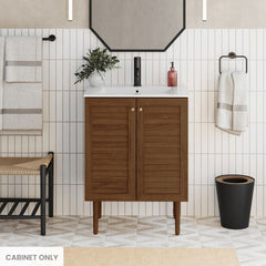 Bathroom Vanity Cabinet, Bron, 24 Inch Freestanding without Top in Brown Oak