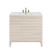 Bathroom Vanity, Cascade, 36 In with 3-Hole Ceramic Sink Top in White Oak