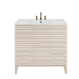 Bathroom Vanity, Cascade, 36 In with 3-Hole Ceramic Sink Top in White Oak