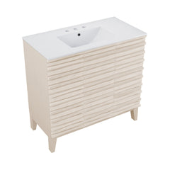 Bathroom Vanity, Cascade, 36 In with 3-Hole Ceramic Sink Top in White Oak