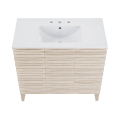 Bathroom Vanity, Cascade, 36 In with 3-Hole Ceramic Sink Top in White Oak