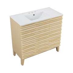 Bathroom Vanity, Cascade, Single Sink, 36 In., Natural Oak Base, White Top