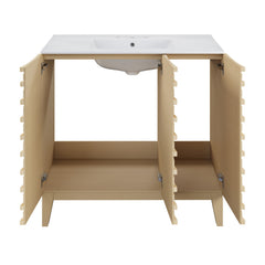Bathroom Vanity, Cascade, Single Sink, 36 In., Natural Oak Base, White Top