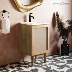 Bathroom Vanity, Classe, 18 Inch, Freestanding, Ceramic Top, Golden Oak